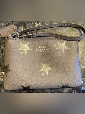 Coach  Leather Star-Print Wristlet with silver Accents